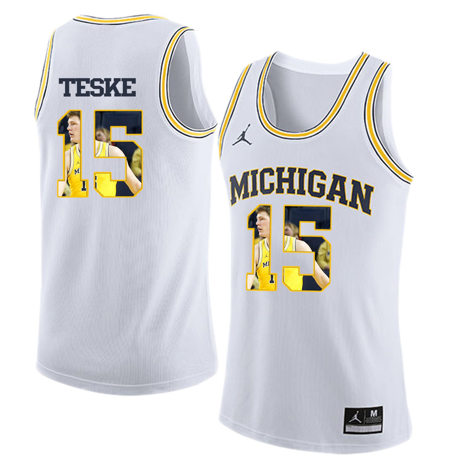 Men Jordan University of Michigan Basketball White #15 Teske Fashion Edition Customized NCAA Jerseys